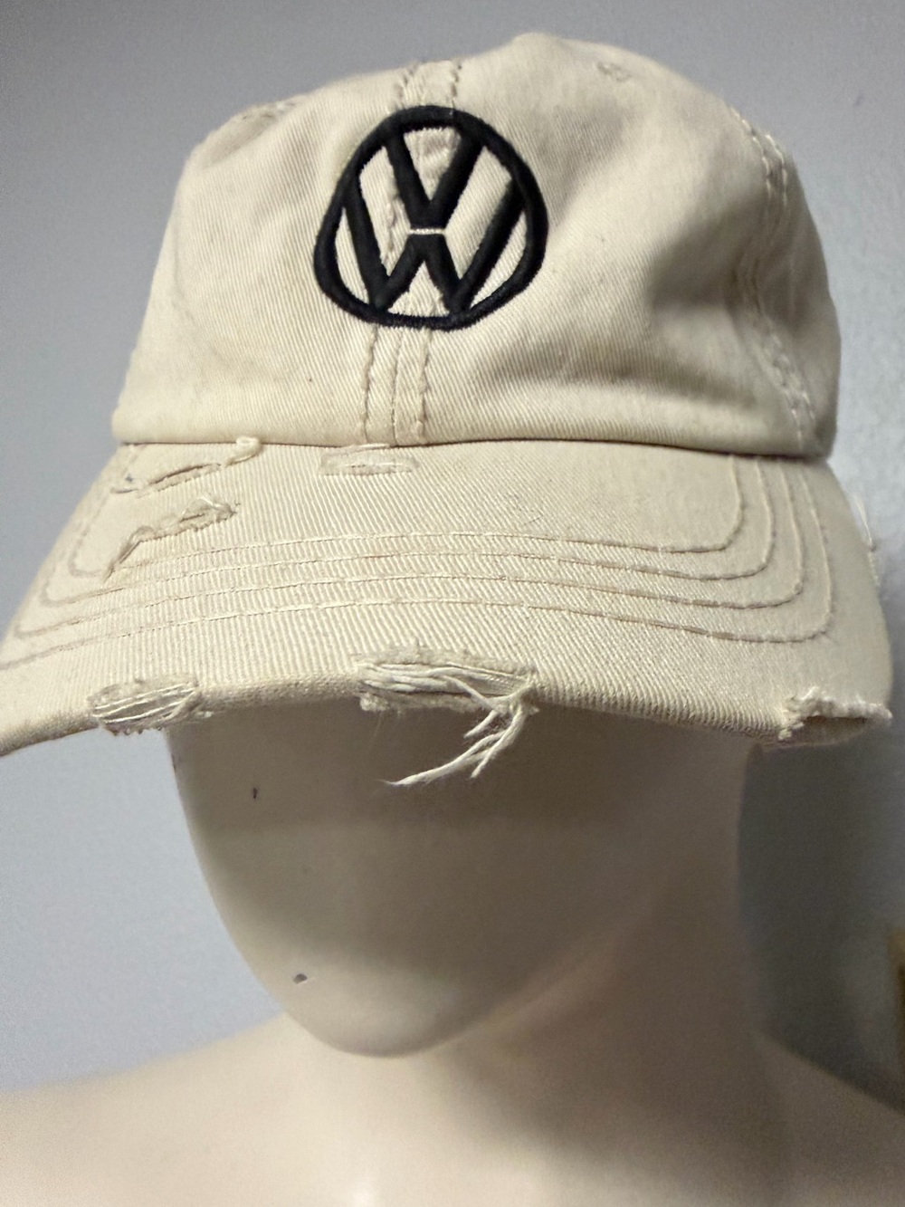 Volkswagen Embroidered Beige Distressed Baseball Cap by Cambridge Adjustable